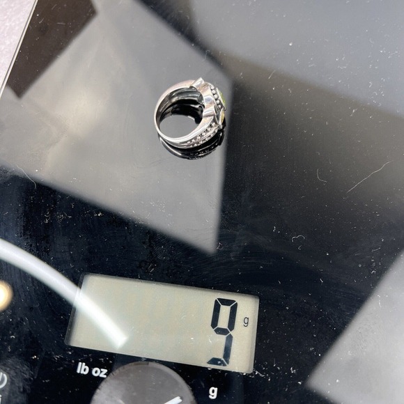 Green‎ Yellow Sterling Silver Ring Boho Vintage Bold Statement Size 9 Glass - Picture 11 of 11